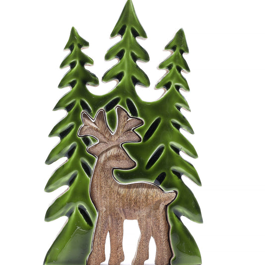 Cervo nella foresta 3D - Decorazione in legno 25x15cm