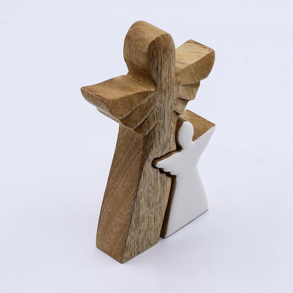 Angelo in legno di mango - smaltato bianco - 15 cm