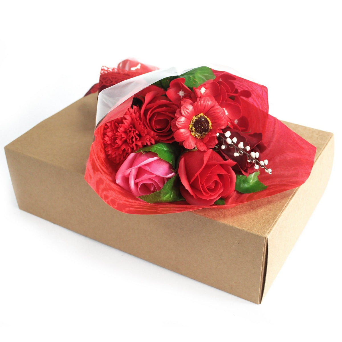 Bouquet regalo di fiori di sapone in una scatola – rosso 
