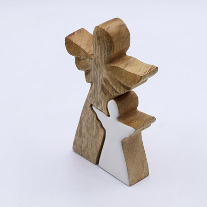 Angelo in legno di mango - smaltato bianco - 15 cm