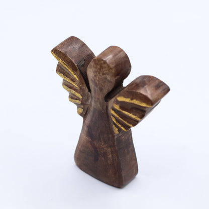 Piccolo angelo in legno di mango - Decoro oro - 12 cm