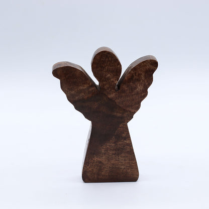 Piccolo angelo in legno di mango - Decoro oro - 12 cm