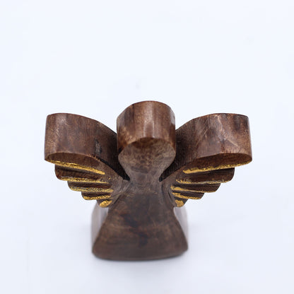 Piccolo angelo in legno di mango - Decoro oro - 12 cm