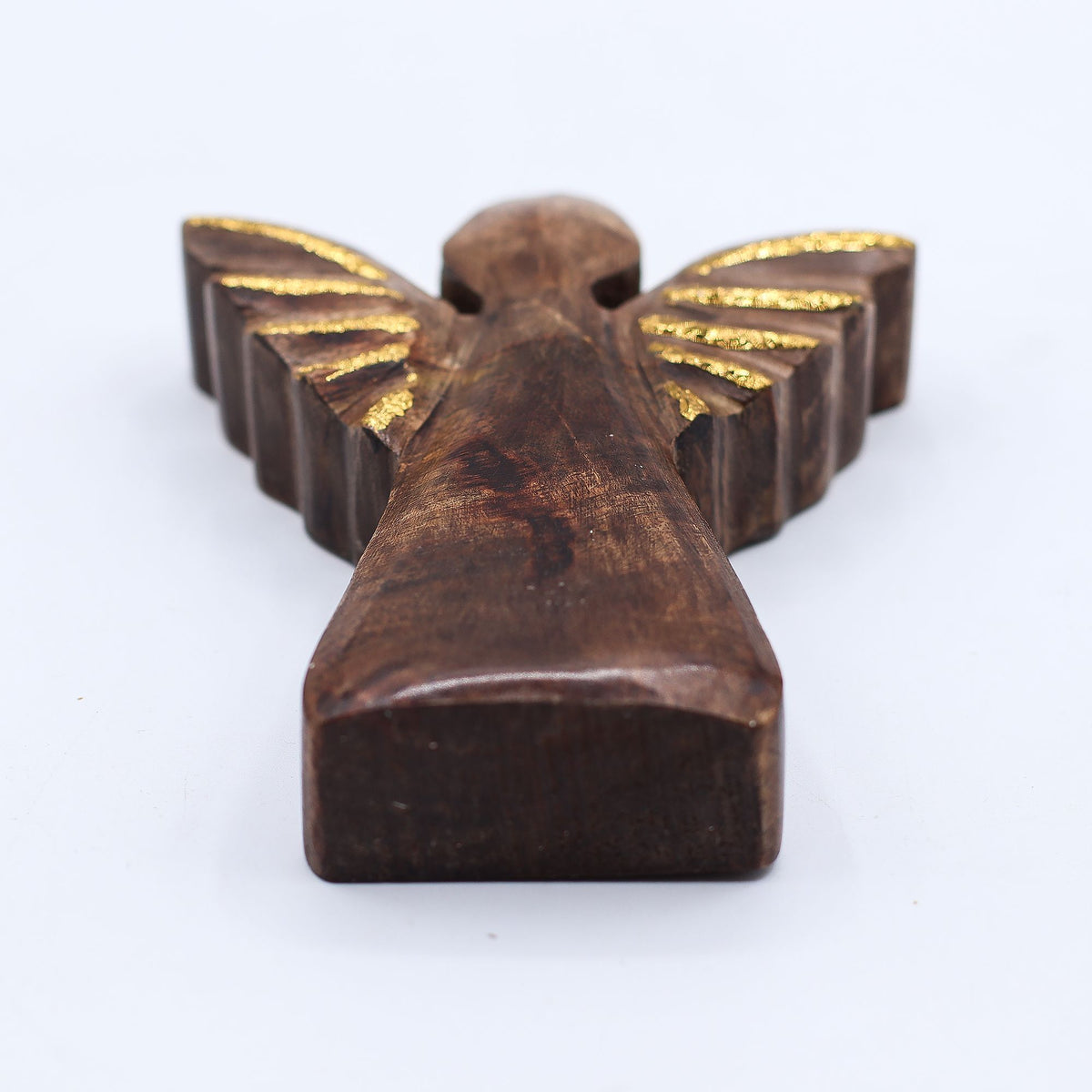 Piccolo angelo in legno di mango - Decoro oro - 12 cm