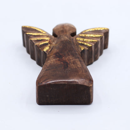 Piccolo angelo in legno di mango - Decoro oro - 12 cm