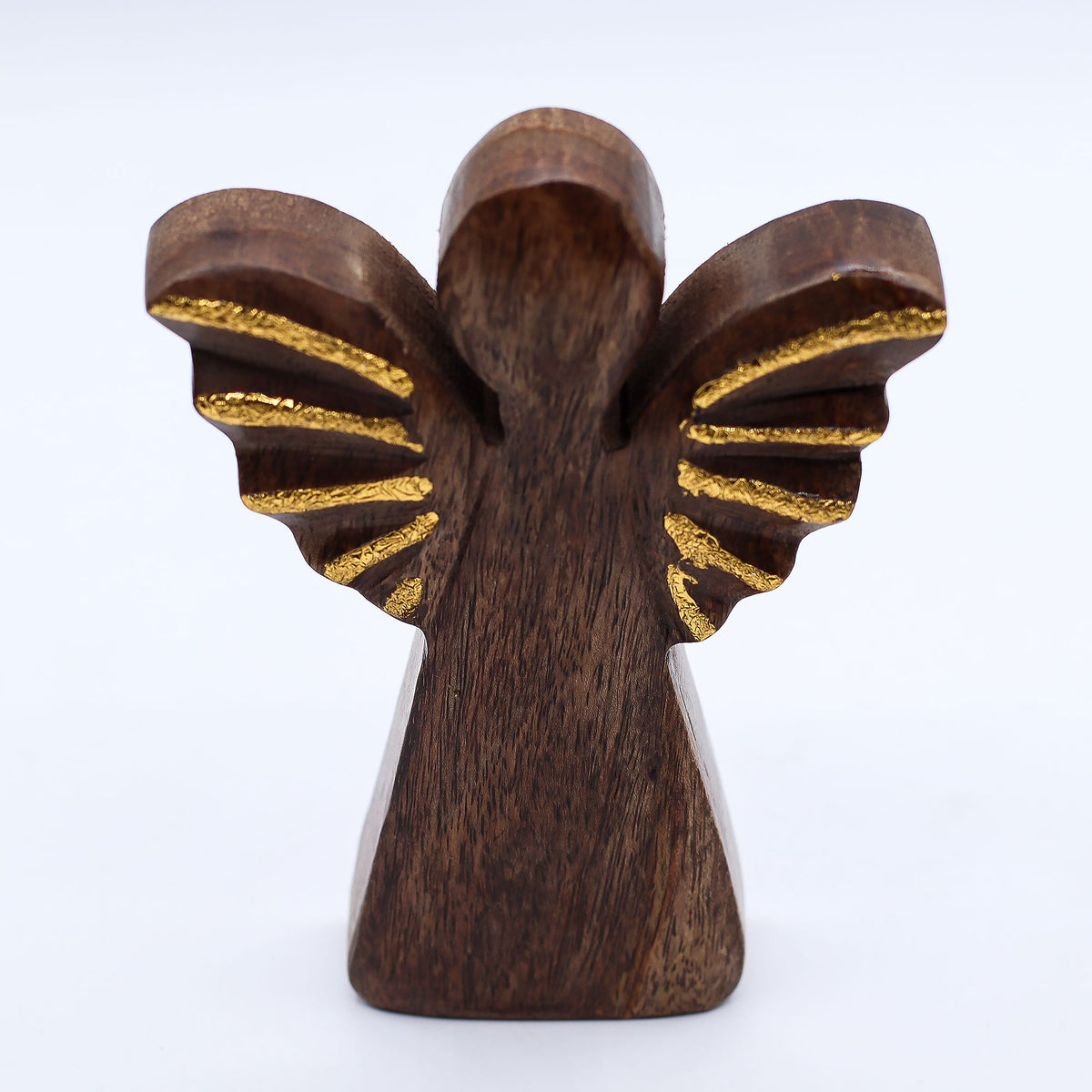 Angelo medio in legno di mango - Decoro oro - 16 cm