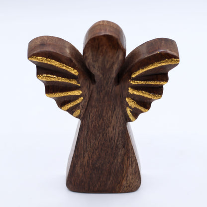 Angelo medio in legno di mango - Decoro oro - 16 cm