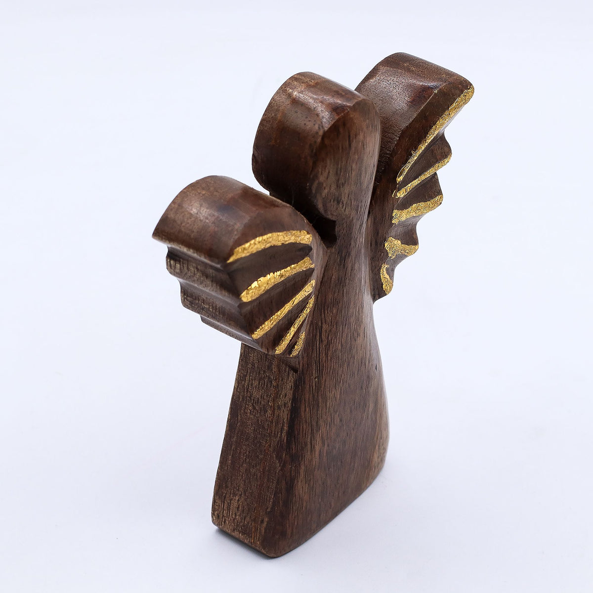 Angelo medio in legno di mango - Decoro oro - 16 cm