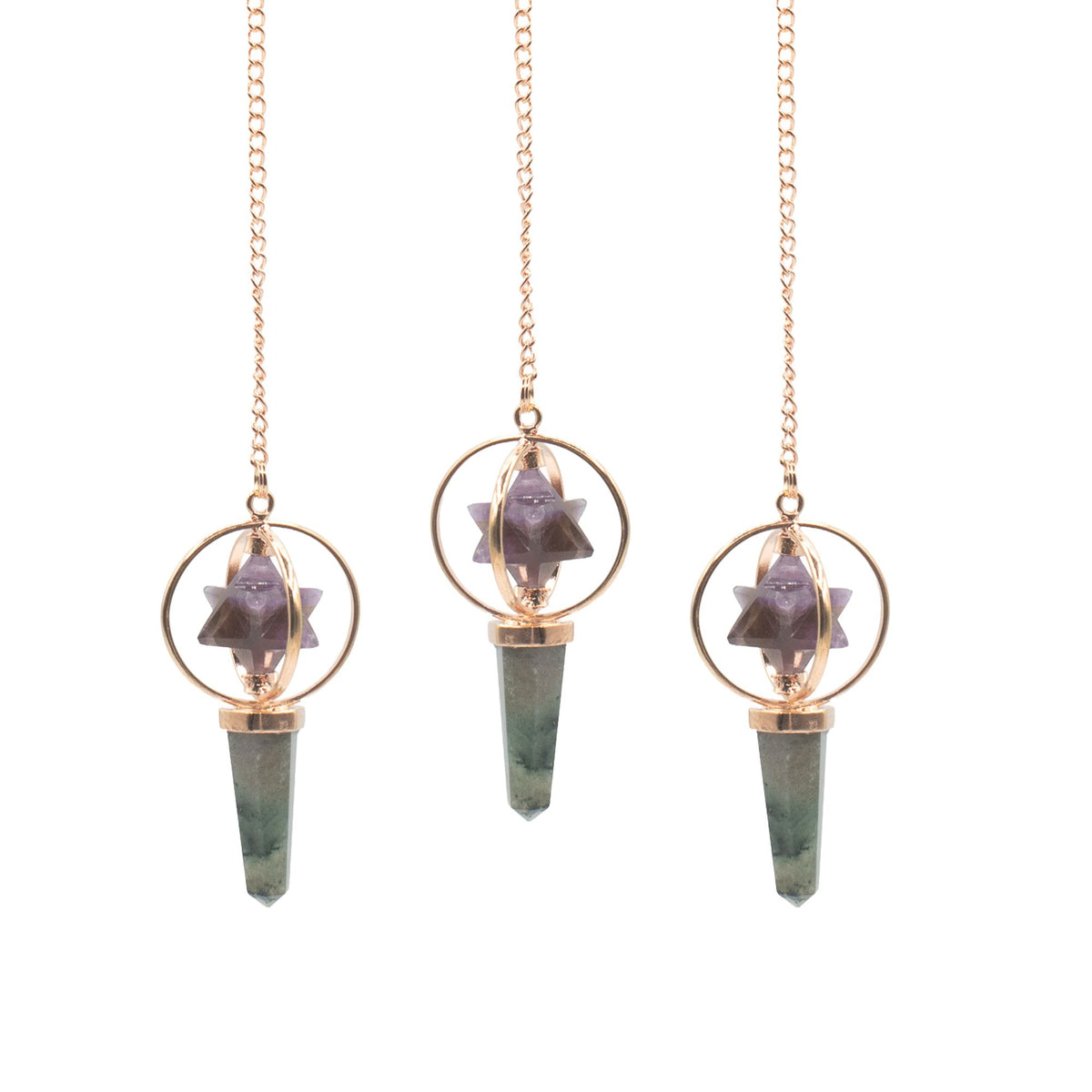 Pendolo Cosmic Navigator con stella Merkaba girevole – ametista e labradorite
