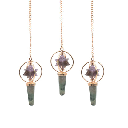 Pendolo Cosmic Navigator con stella Merkaba girevole – ametista e labradorite