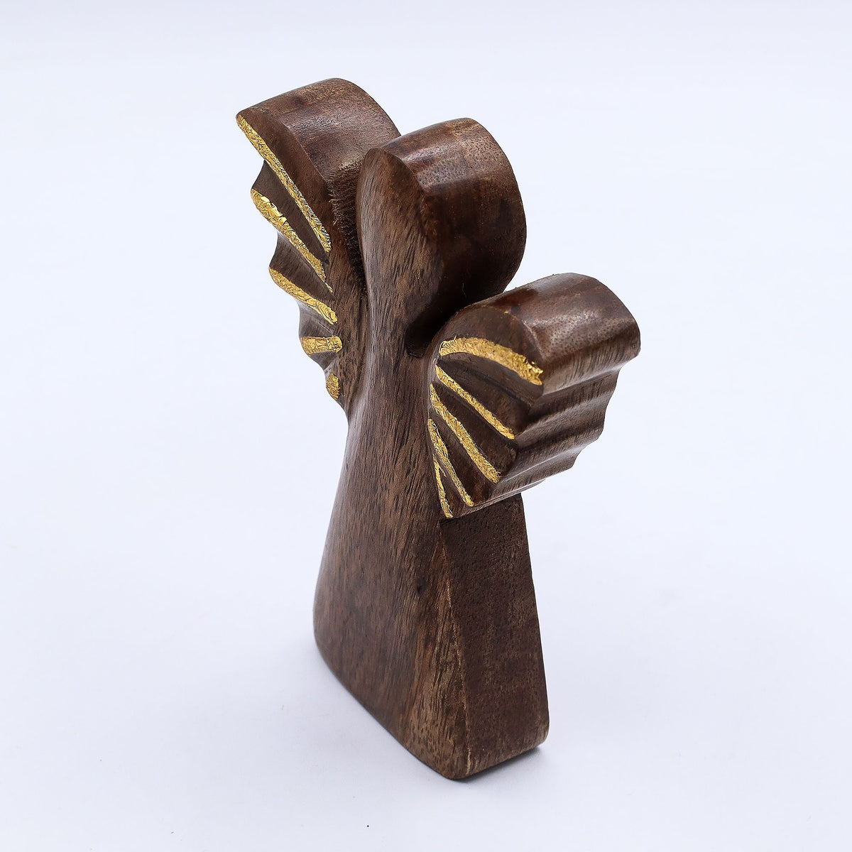 Angelo medio in legno di mango - Decoro oro - 16 cm