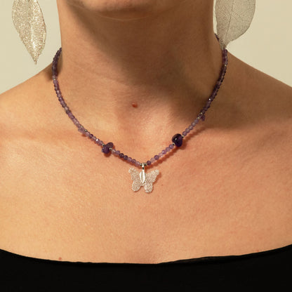 Collana minerale Nymph con farfalla – ametista