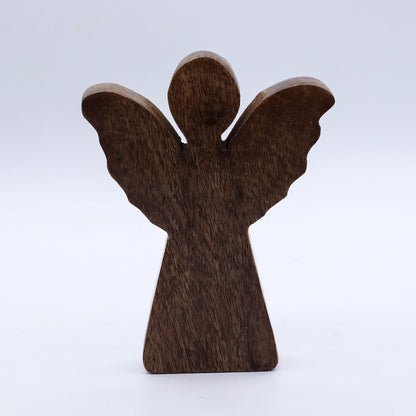 Angelo medio in legno di mango - Decoro oro - 16 cm