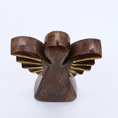 Angelo medio in legno di mango - Decoro oro - 16 cm
