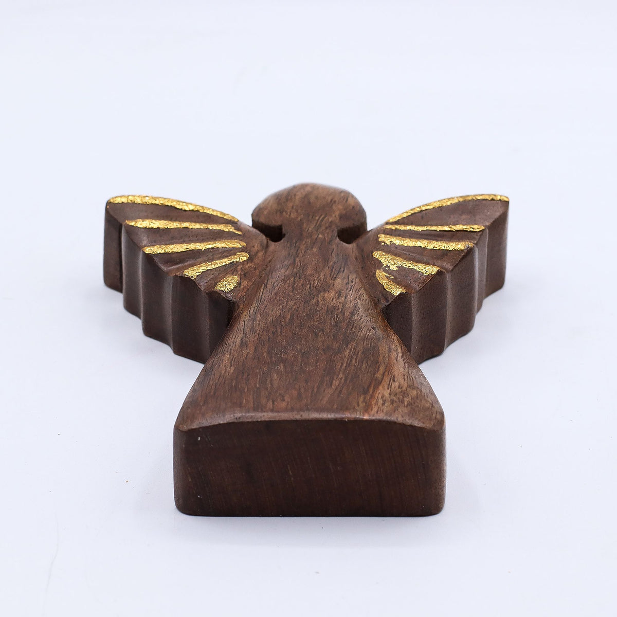 Angelo medio in legno di mango - Decoro oro - 16 cm