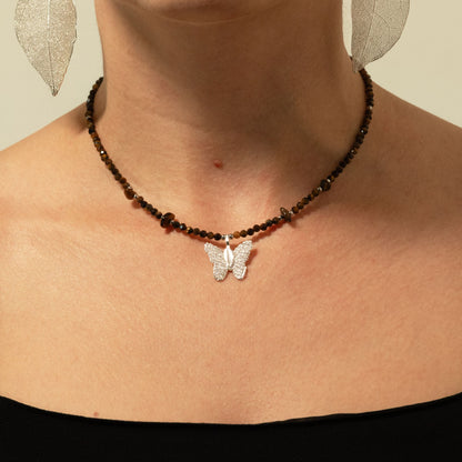 Collana minerale Nymph con farfalla – occhio di tigre