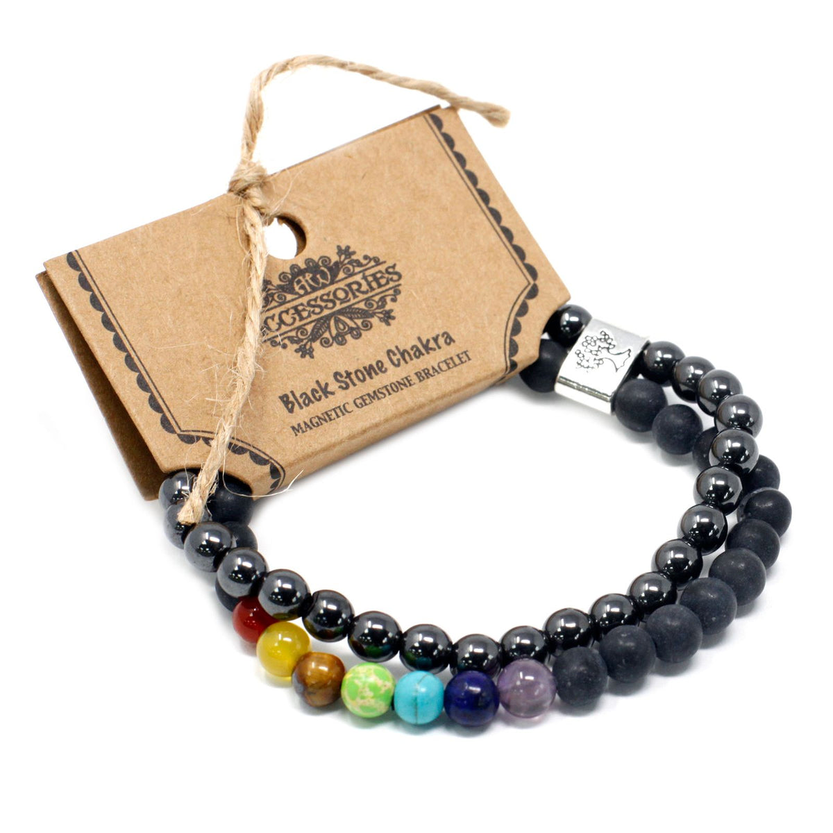 Bracciale magnetico con pietre preziose – pietra nera (chakra)