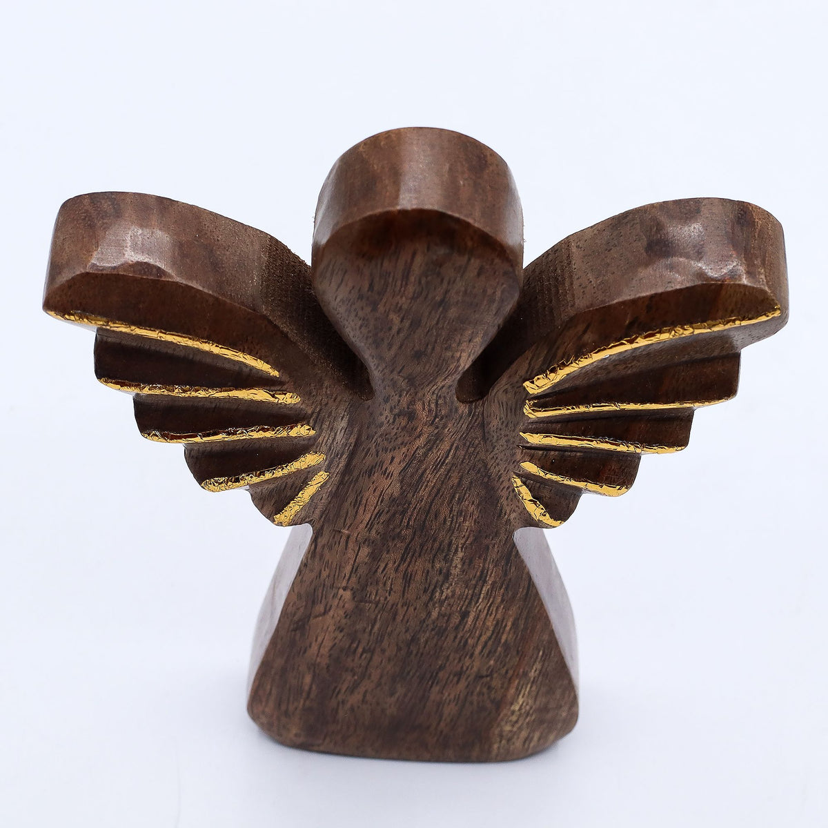 Angelo grande in legno di mango - Decoro oro - 19 cm