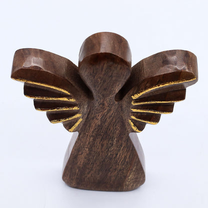 Angelo grande in legno di mango - Decoro oro - 19 cm