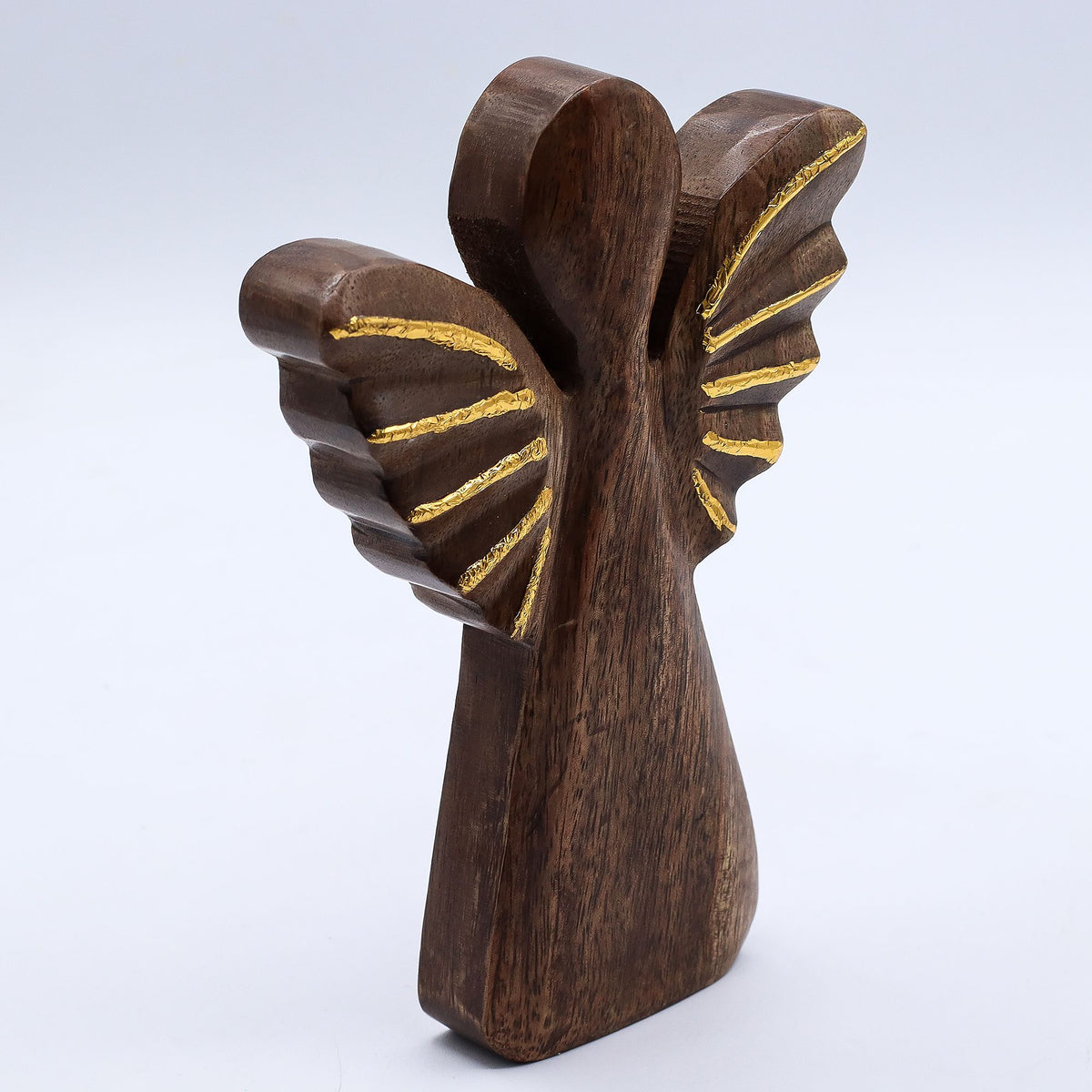 Angelo grande in legno di mango - Decoro oro - 19 cm