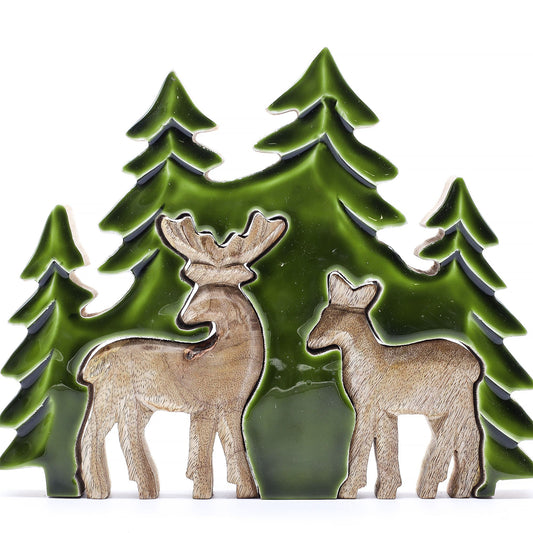 2 cervi nella foresta 3D - Decorazione in legno 18x23cm