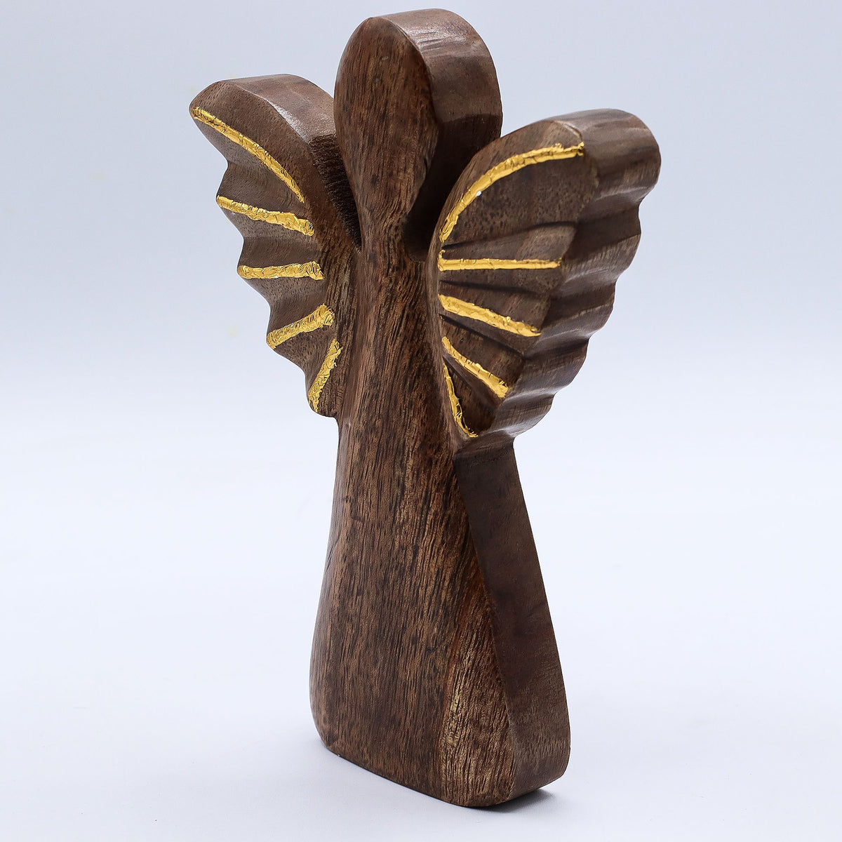 Angelo grande in legno di mango - Decoro oro - 19 cm