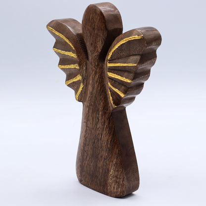 Angelo grande in legno di mango - Decoro oro - 19 cm