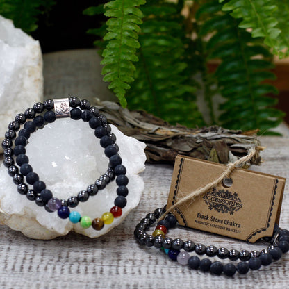 Bracciale magnetico con pietre preziose – pietra nera (chakra)