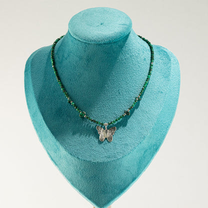 Collana minerale Nymph con farfalla – malachite