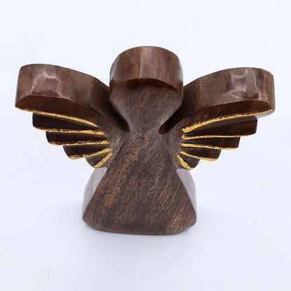 Angelo grande in legno di mango - Decoro oro - 19 cm