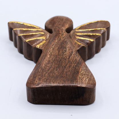 Angelo grande in legno di mango - Decoro oro - 19 cm
