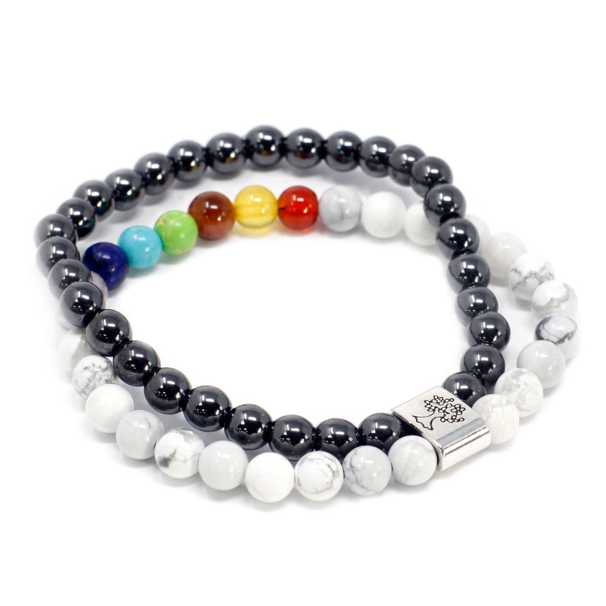 Bracciale magnetico con pietre preziose: howlite bianca (chakra)
