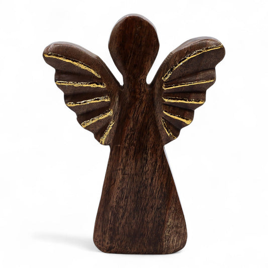 Angelo grande in legno di mango - Decoro oro - 19 cm