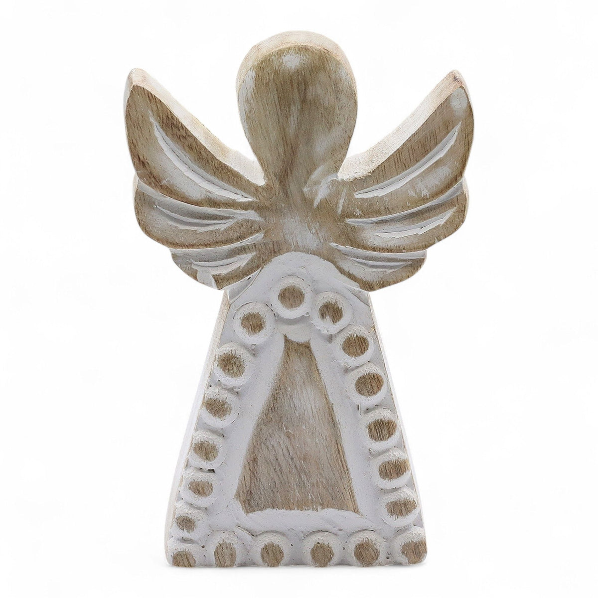 Angelo in legno di mango - Sbiancato - 13 cm