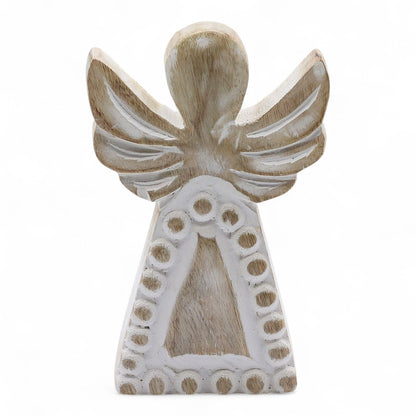 Angelo in legno di mango - Sbiancato - 13 cm