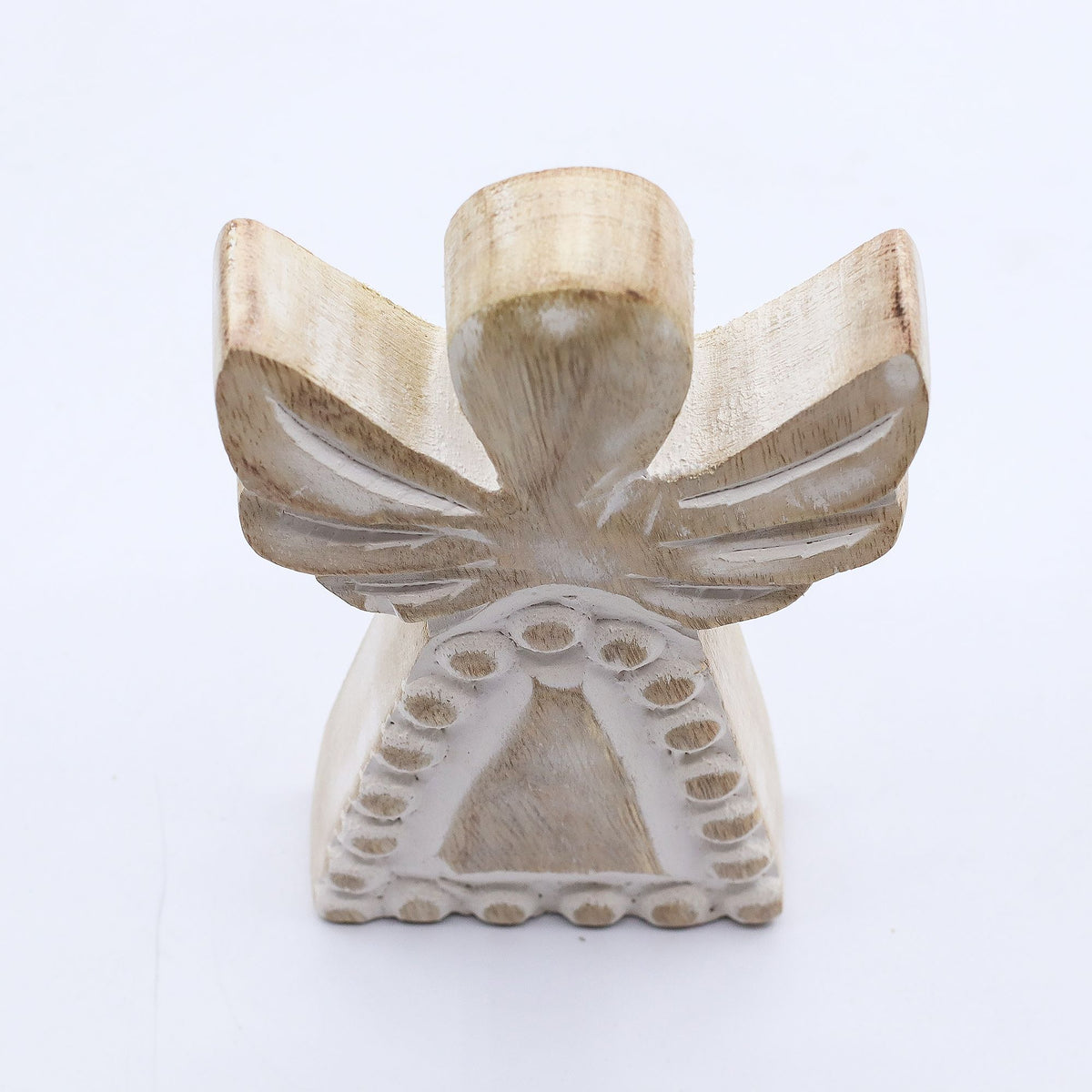 Angelo in legno di mango - Sbiancato - 13 cm